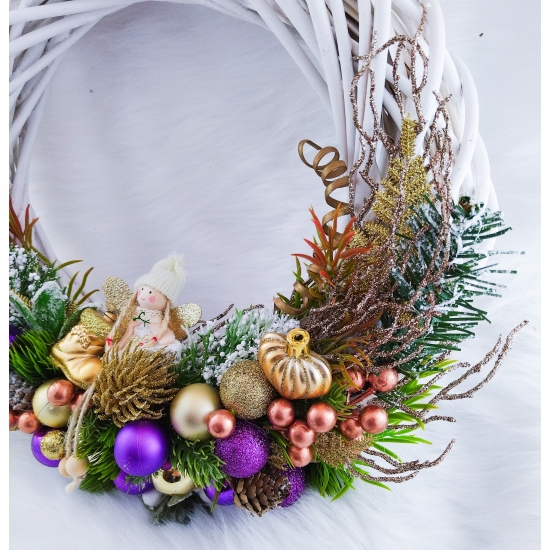 Wieniec bonarodzeniowy na drzwi złoto-fioletowy